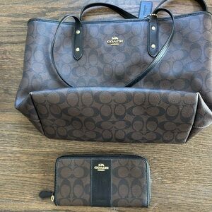 Coach Signature Brown and Black Purse and Wallet